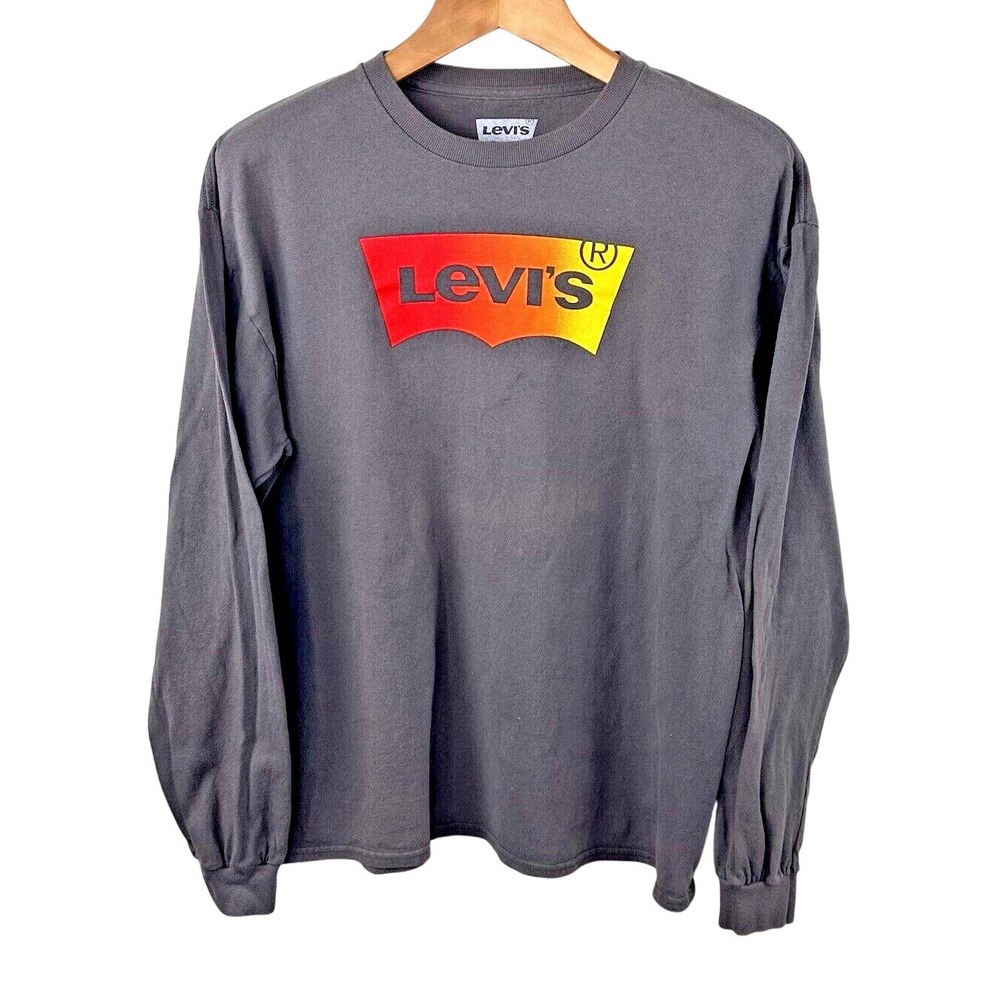 Levi's Strauss & CO‎ Men's L Gray Long Sleeves Crewneck Graphic Cotton Shirt